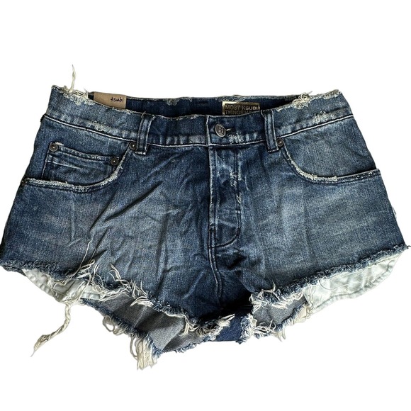 Ksubi Alberceque The Roadie Cut Off Low Rise Shorts Blue Raw Hem Women's 28 NWT